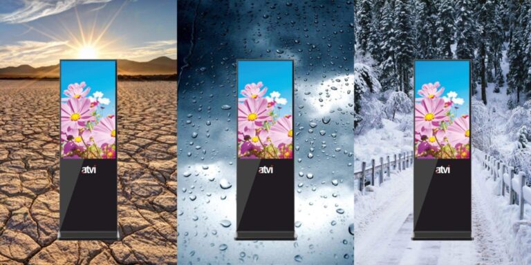 Outdoor digital signage standees in different weather